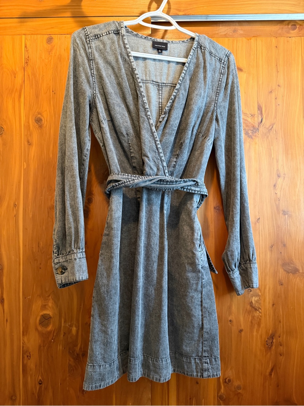 Who What Wear Washed Gray Long Sleeve Wrap Dress